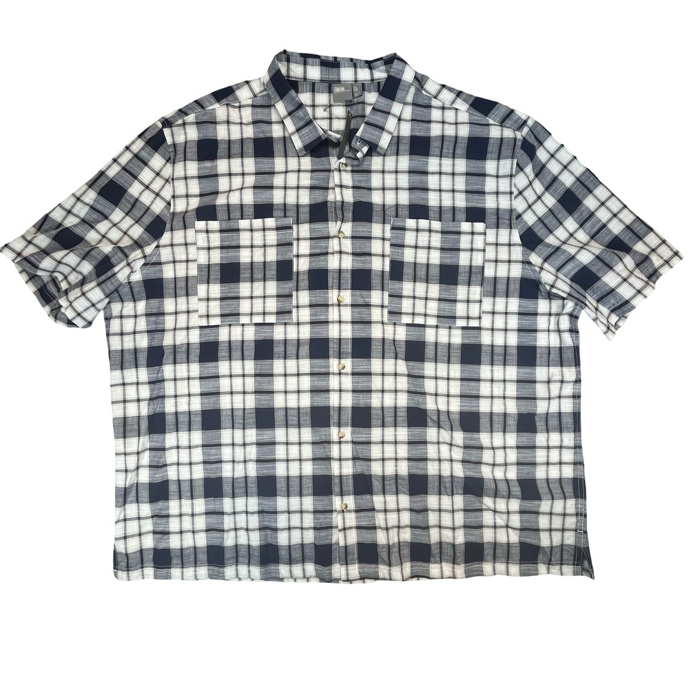 ASOS NWT Mens Button Down Shirt Navy White‎ Plaid Short Sleeve Casual Work 6XL